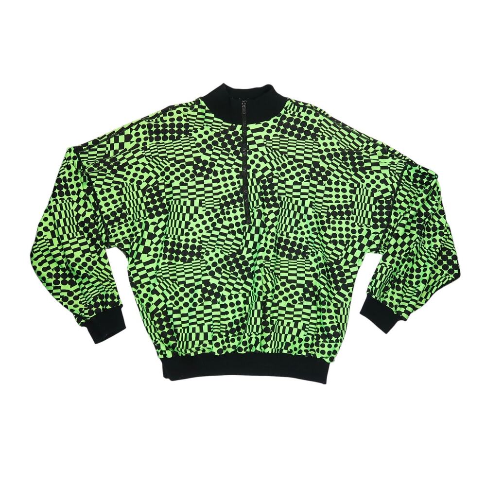 Vintage 90s Hot Chillys Neon Green and Black Geo Print Ski Top Men's Large